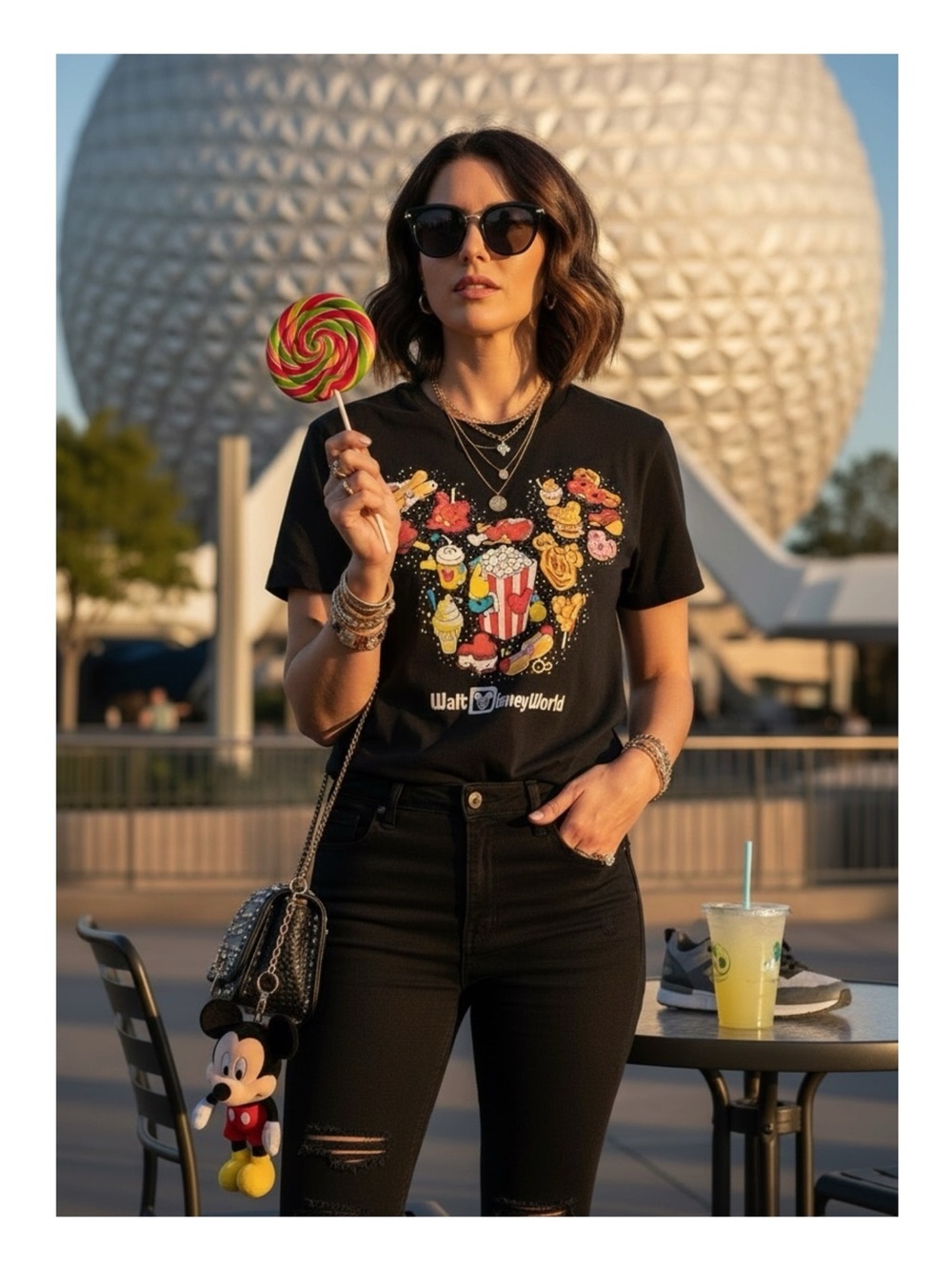 new Disney Eats ◎ Mickey Mouse Snacks Organic Cotton Tee T Shirt ◎ Black ◎ 1X